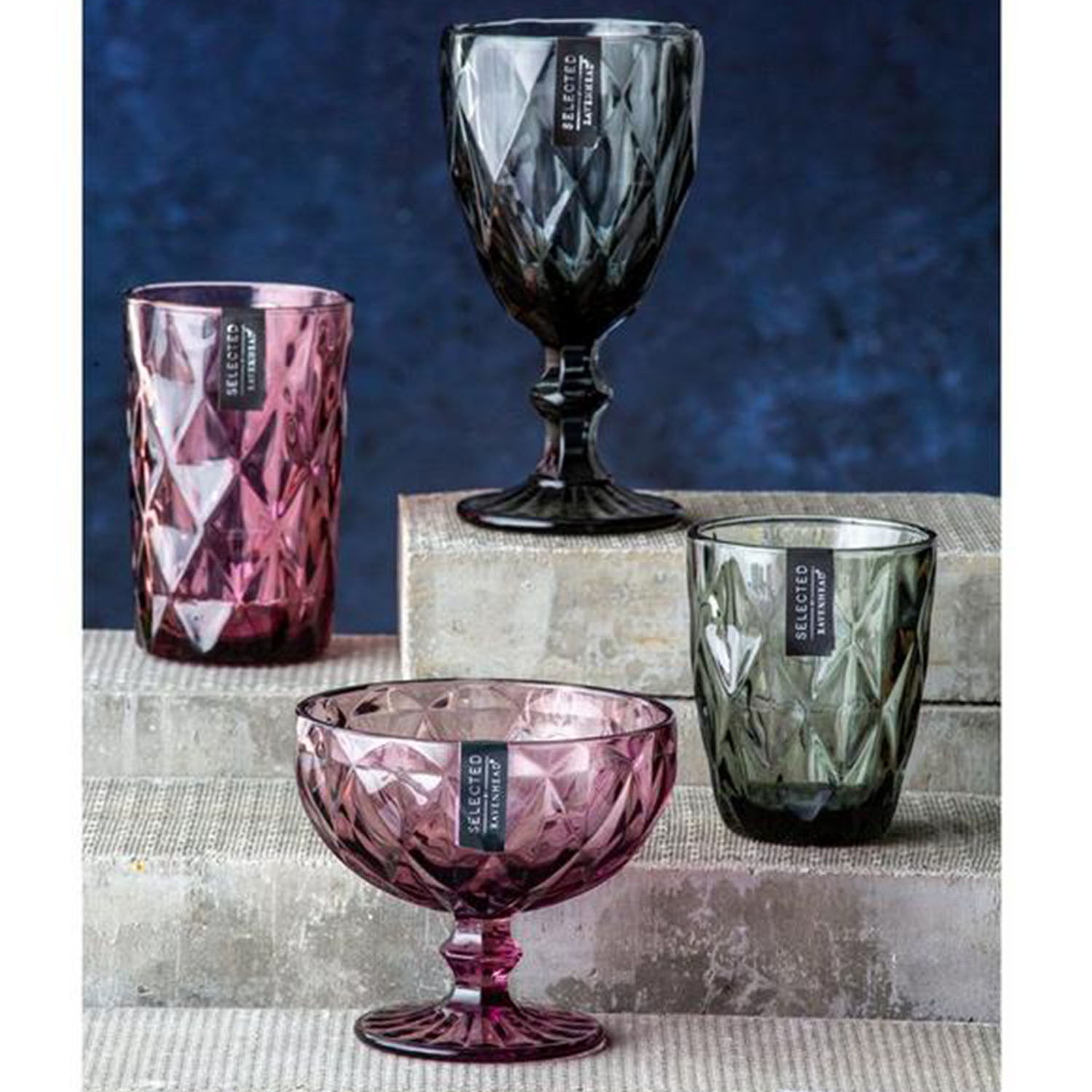 Gemstone Diamond Ridges Wine Glasses Highball Glass Cocktail Mixer Bar